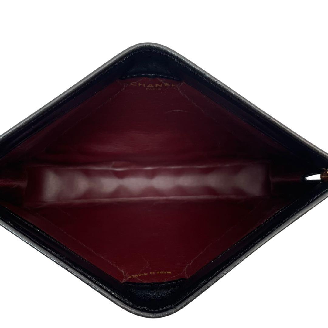 シャネル マトラッセ ラムスキン セカンド クラッチ バッグ ココマーク 黒.