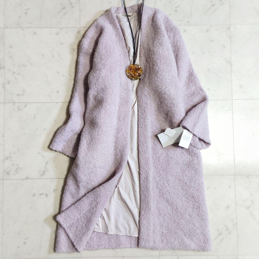 ひ*隊様 新品タグ付♪セルフォード 羊毛 アルパカ ボア ノーカラーロングコート