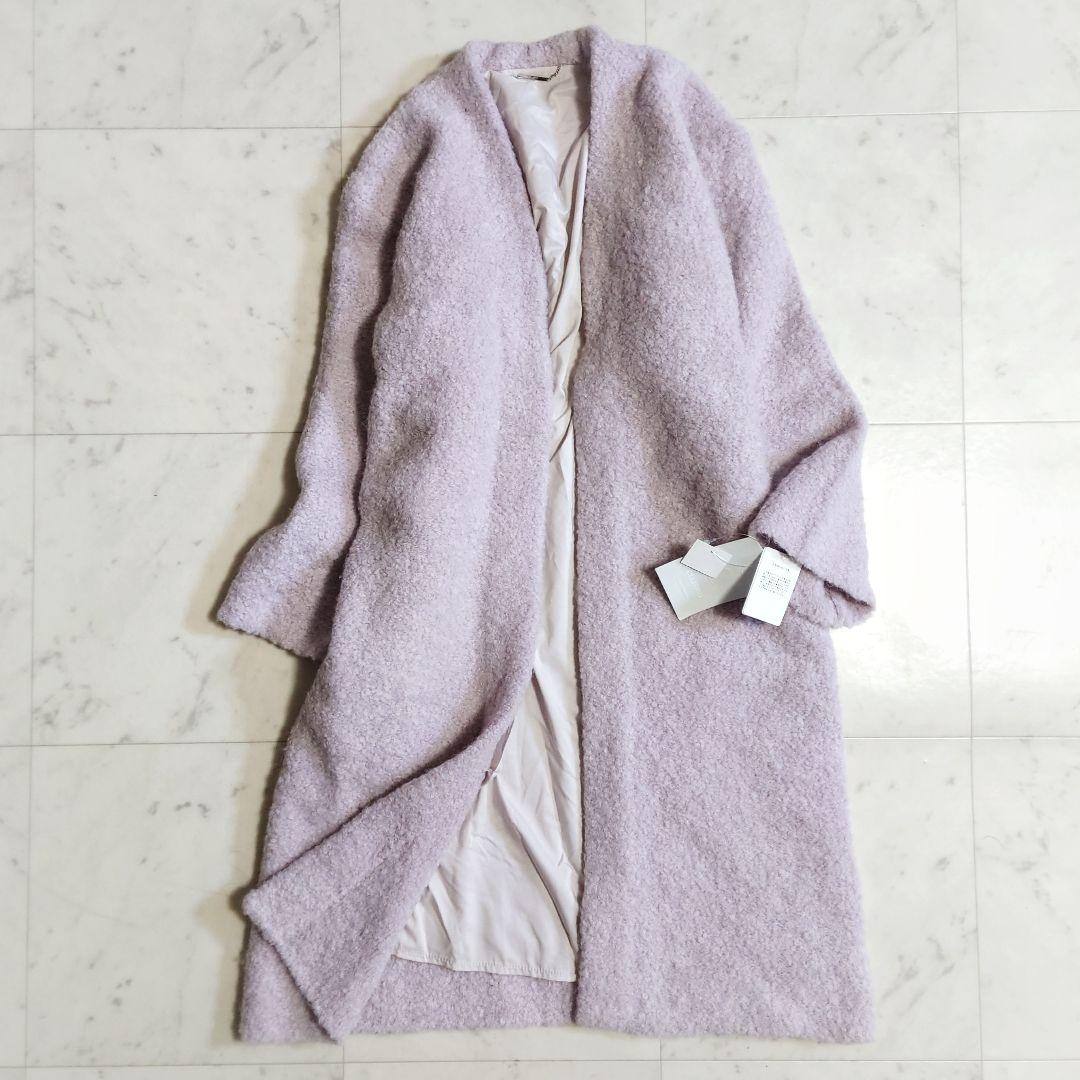 ひ*隊様 新品タグ付♪セルフォード 羊毛 アルパカ ボア ノーカラーロングコート