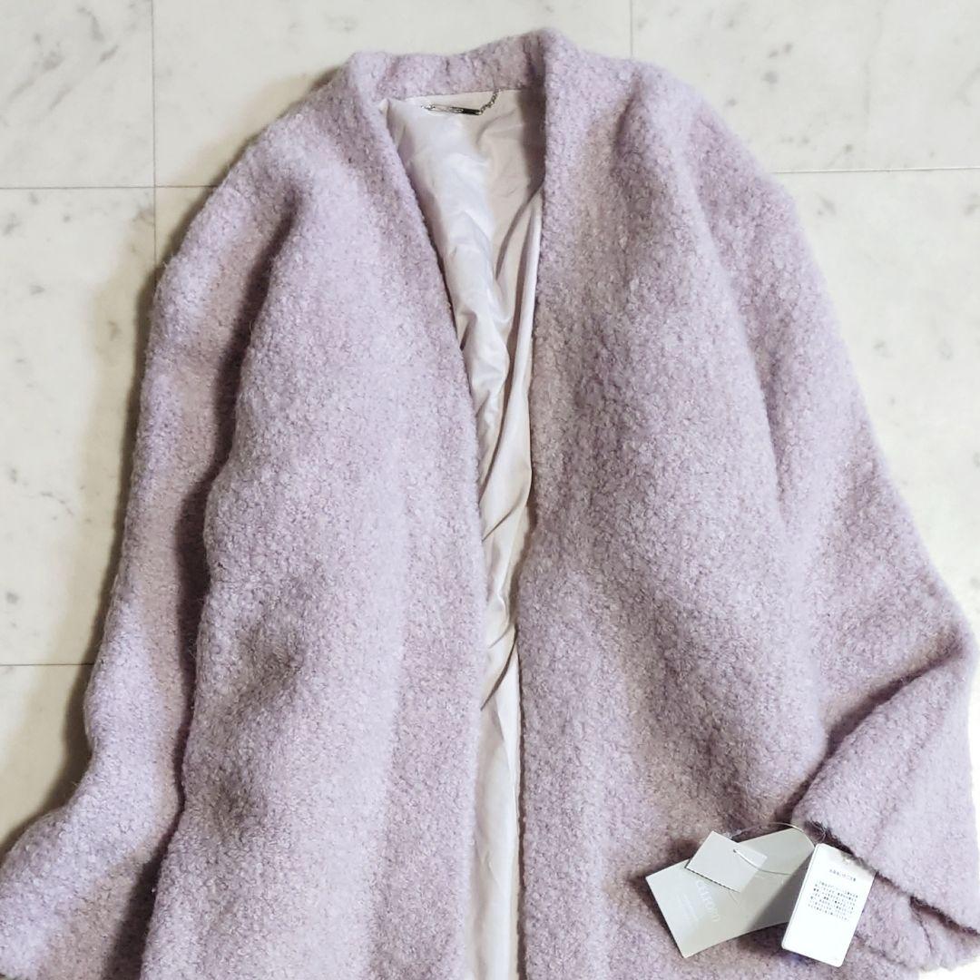 ひ*隊様 新品タグ付♪セルフォード 羊毛 アルパカ ボア ノーカラーロングコート