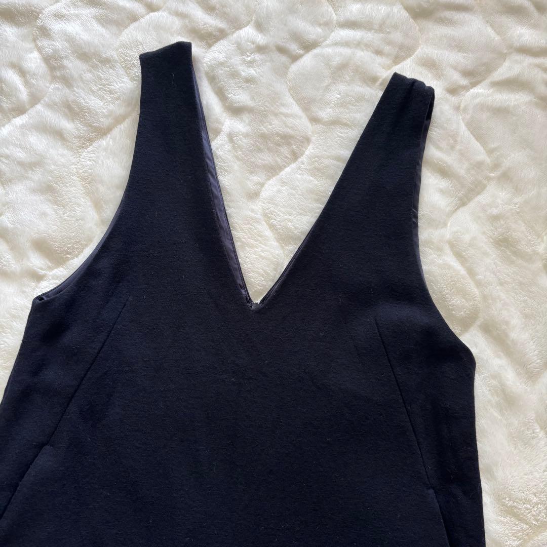 23区　ウール圧縮スムースVネックワンピース　M ダークネイビー　マキシ丈