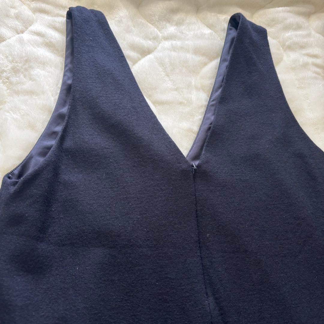 23区　ウール圧縮スムースVネックワンピース　M ダークネイビー　マキシ丈
