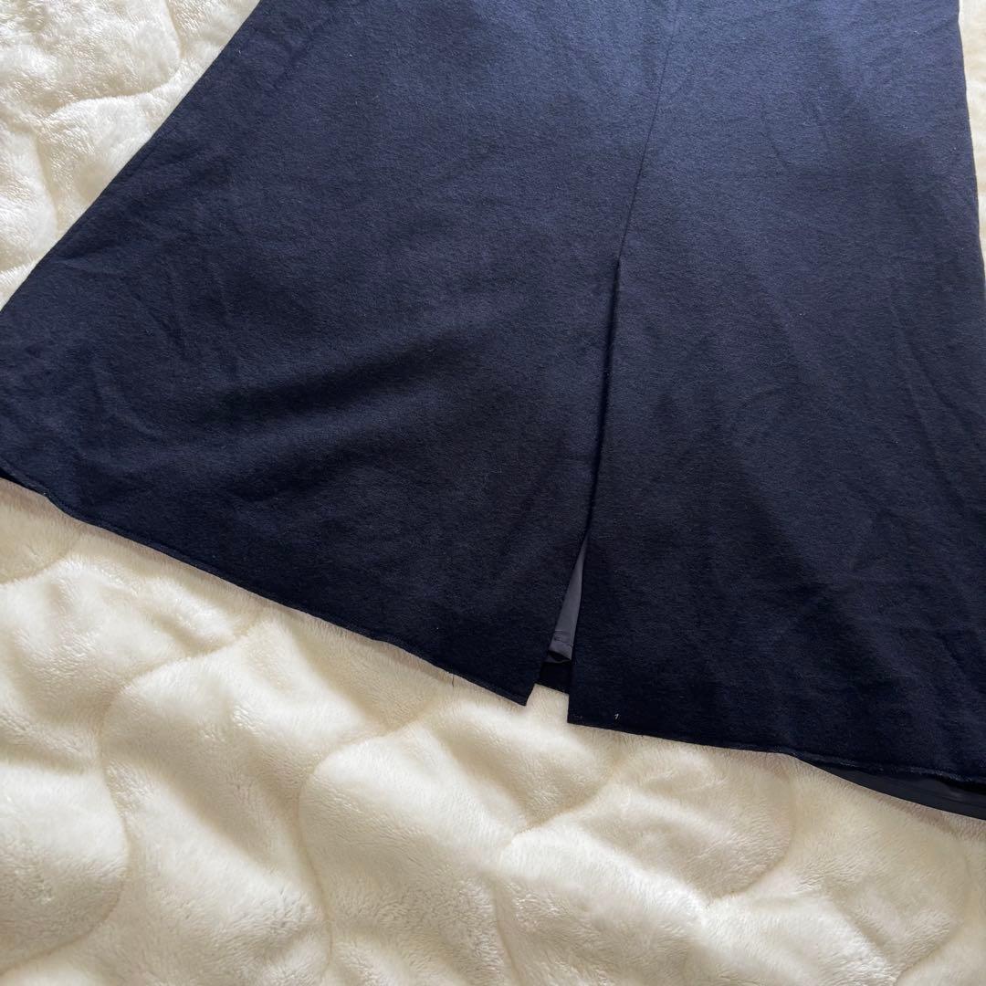 23区　ウール圧縮スムースVネックワンピース　M ダークネイビー　マキシ丈