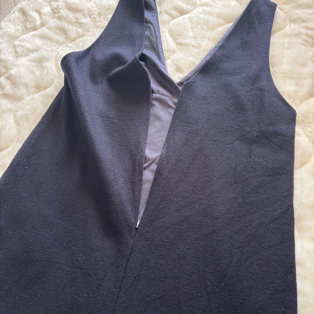 23区　ウール圧縮スムースVネックワンピース　M ダークネイビー　マキシ丈