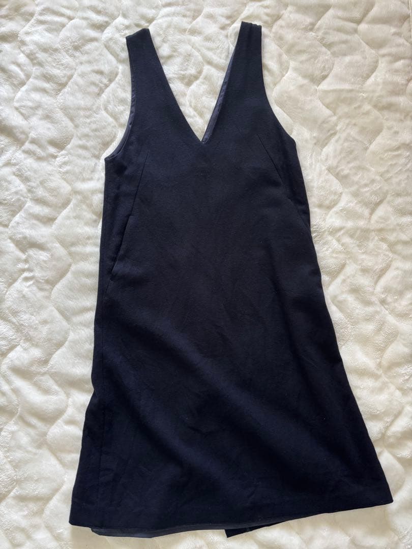 23区　ウール圧縮スムースVネックワンピース　M ダークネイビー　マキシ丈