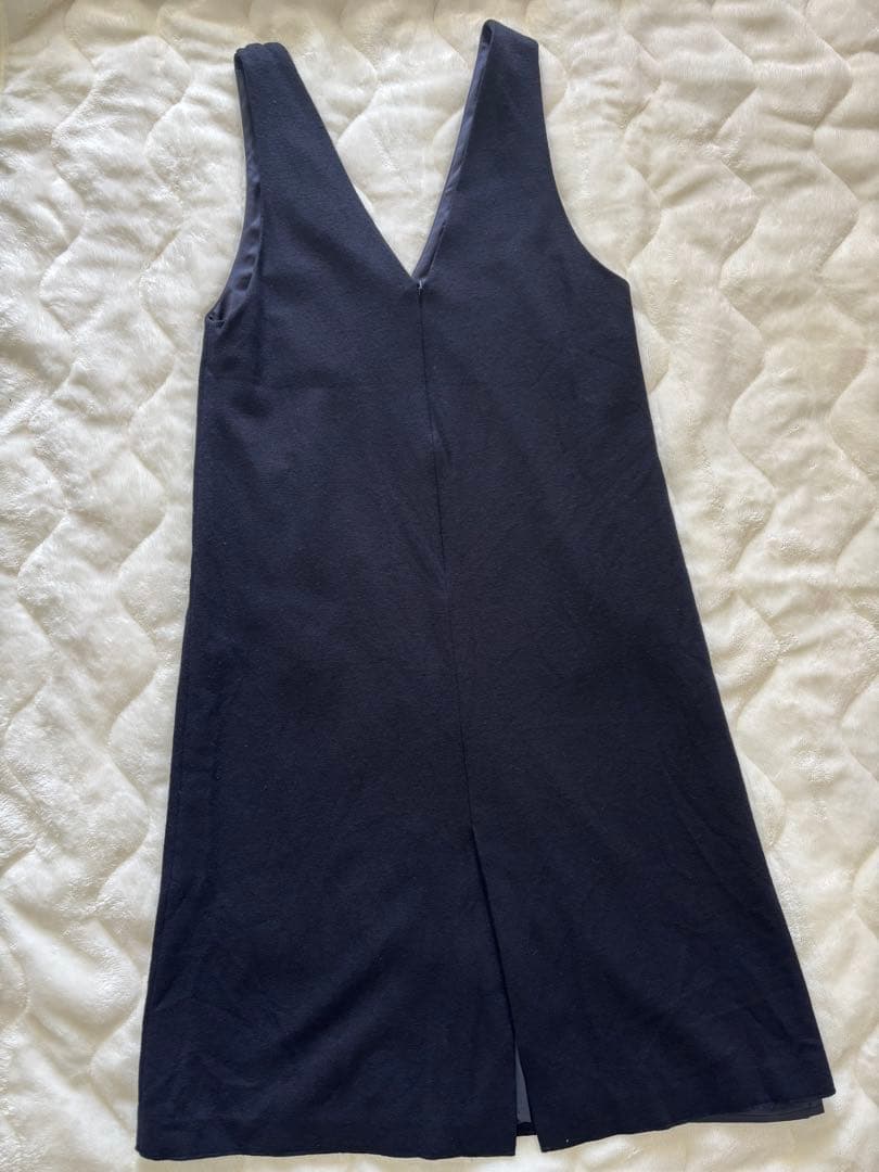 23区　ウール圧縮スムースVネックワンピース　M ダークネイビー　マキシ丈
