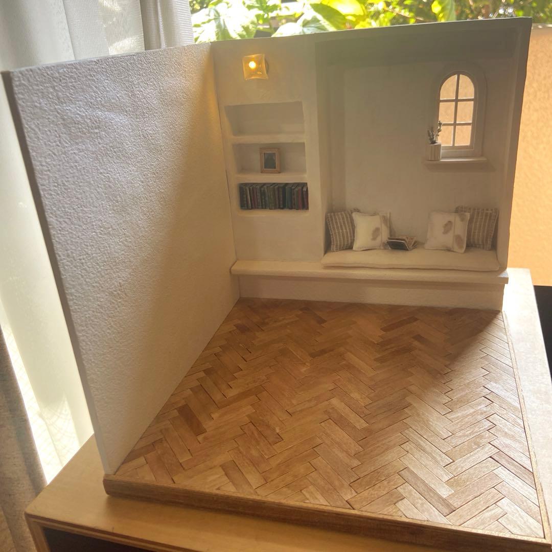 ✳︎1/12 ヘリンボーンの床と塗壁のドールハウス✳︎ 背景ボード ミニチュア
