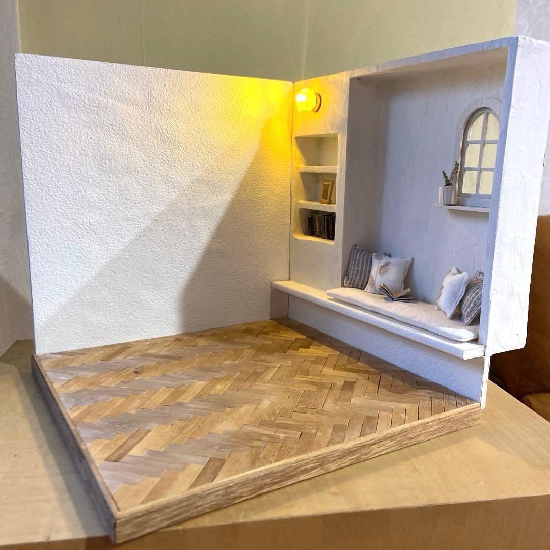 ✳︎1/12 ヘリンボーンの床と塗壁のドールハウス✳︎ 背景ボード ミニチュア