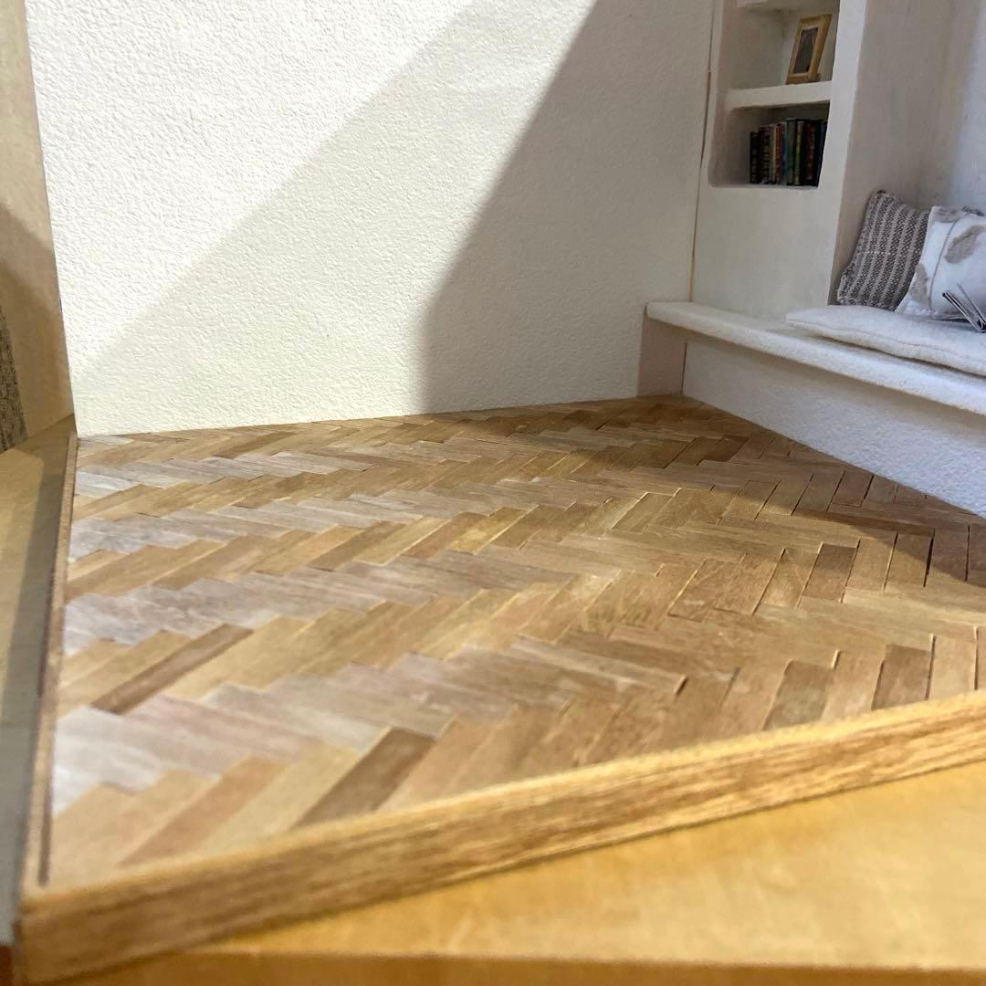 ✳︎1/12 ヘリンボーンの床と塗壁のドールハウス✳︎ 背景ボード ミニチュア