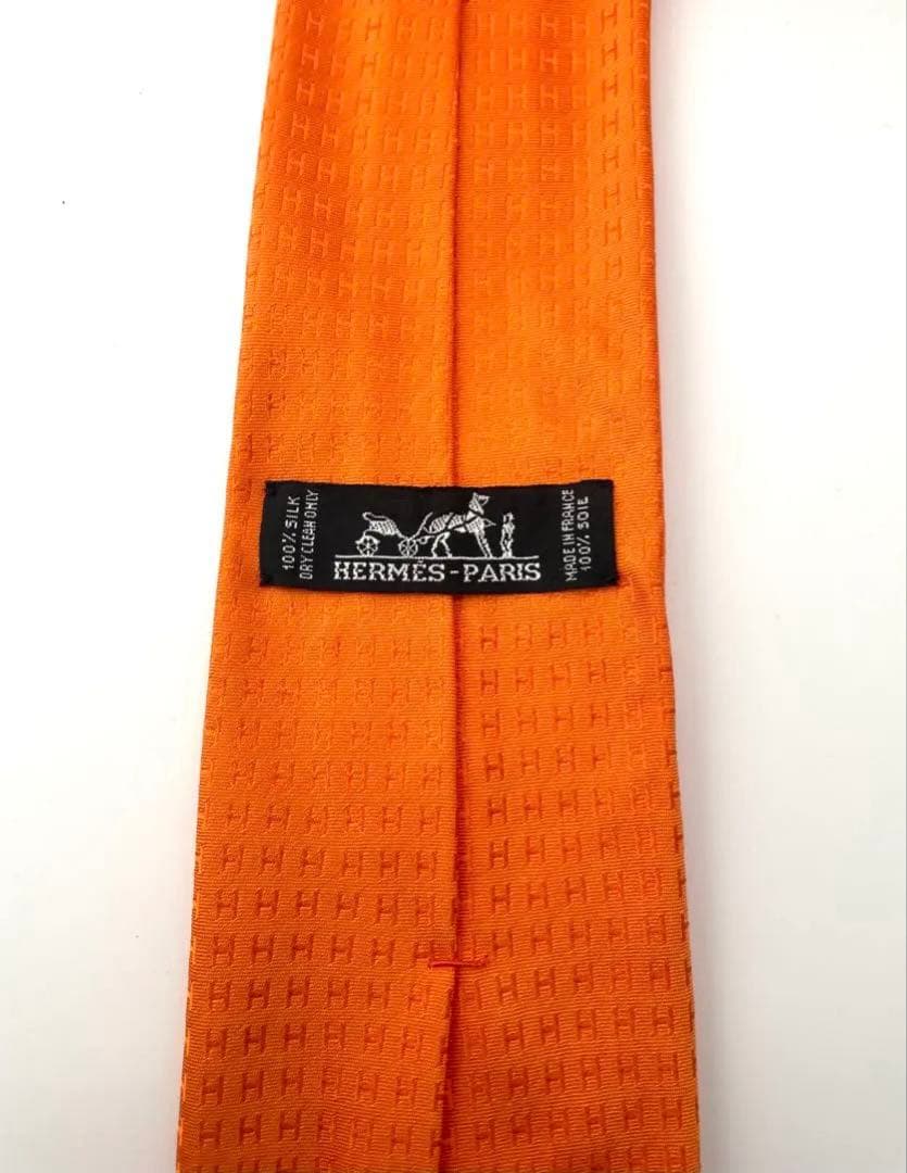 美品 エルメス ネクタイ ハイブランド H柄 ファソネ 高級 レア オレンジ