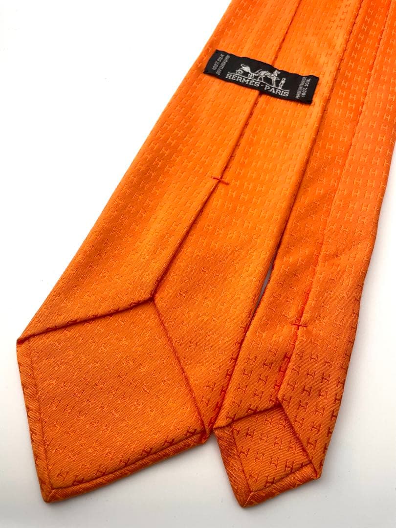 美品 エルメス ネクタイ ハイブランド H柄 ファソネ 高級 レア オレンジ