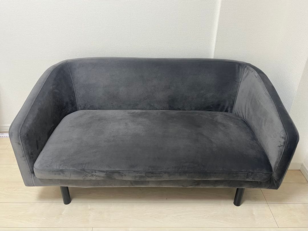【美品】LOWYA ベルベッド調ソファ グレー