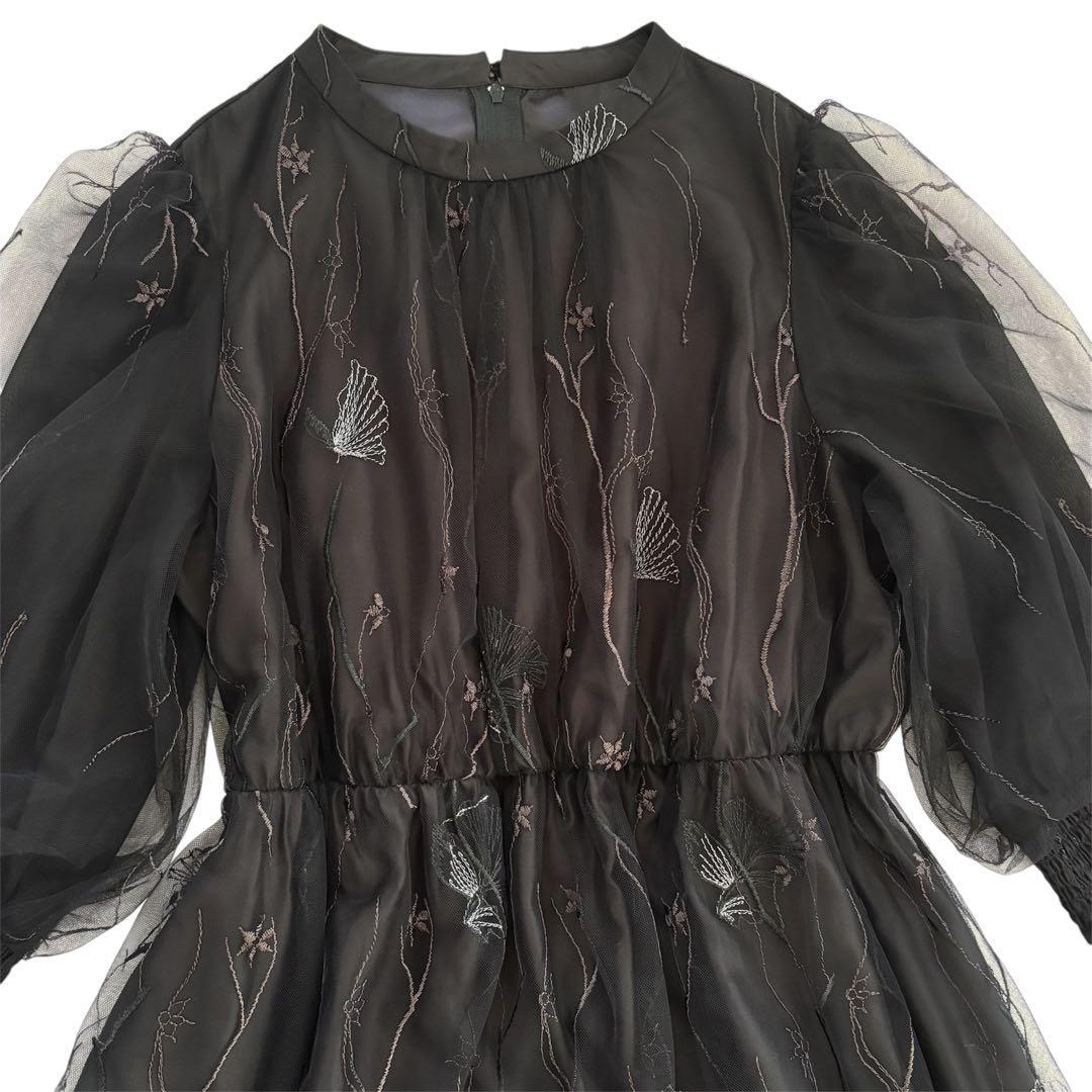 カラルス　刺繍レースワンピースドレス　パーティドレス　ブラック　3Lサイズ