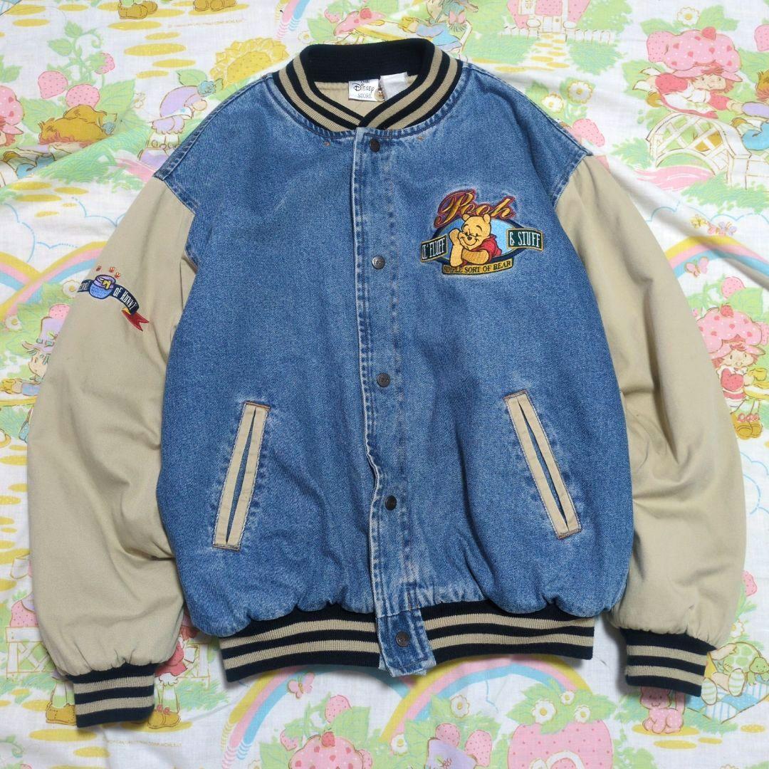 ✰ 古着 くまのプーさん スタジャン デニムジャケット 中綿 アウター ✰