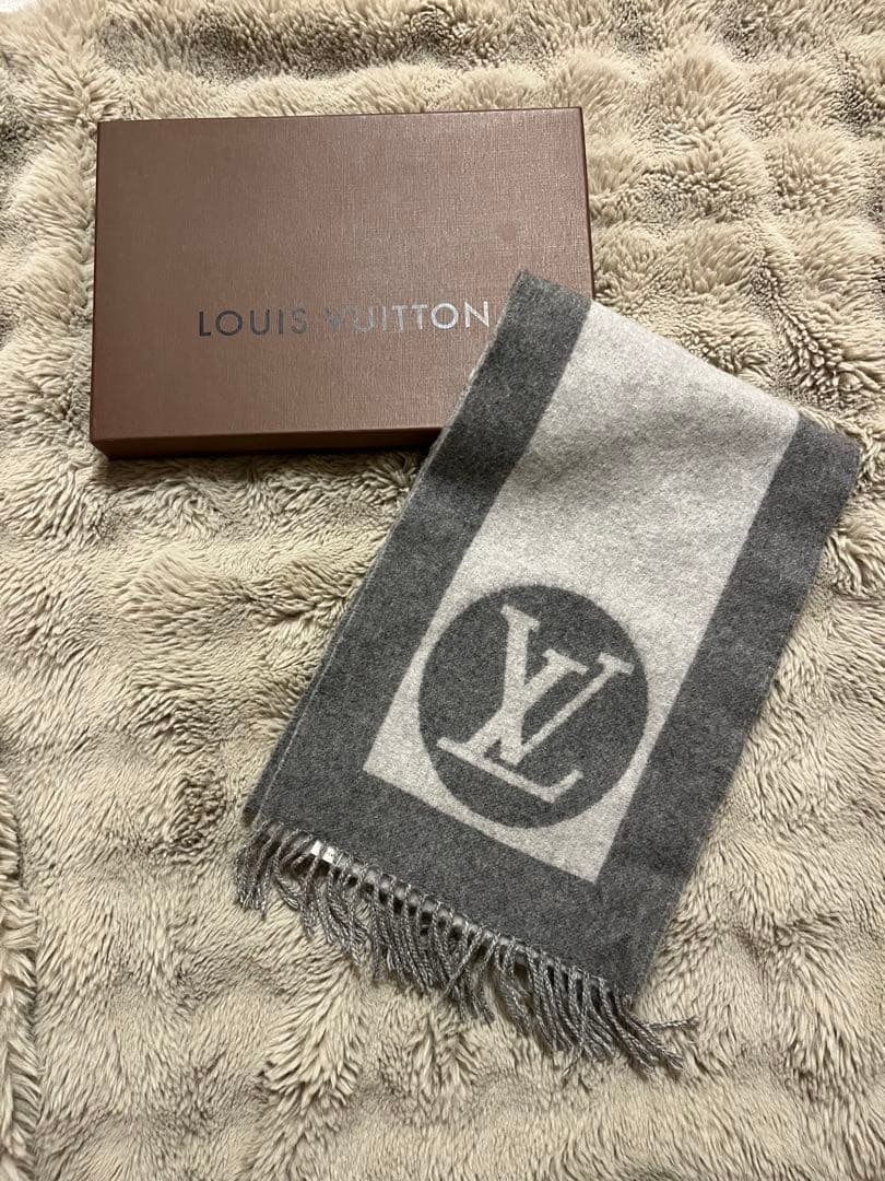 Louis Vuitton ロゴ入りマフラー グレー/ホワイト