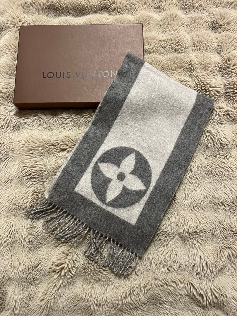 Louis Vuitton ロゴ入りマフラー グレー/ホワイト