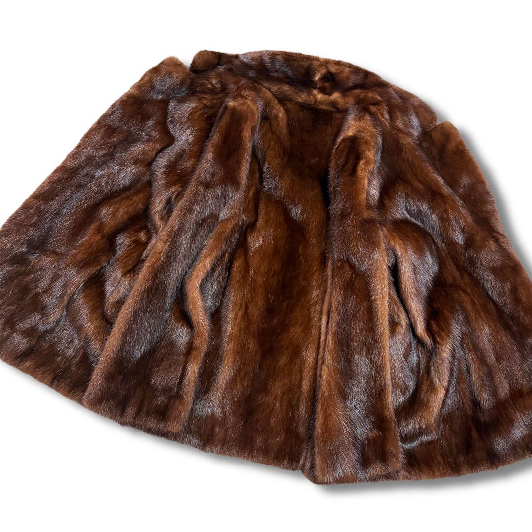 【美品/艶良】デミバフミンク リアルファーコート ハーフ丈 本毛皮 貂 毛並み◎