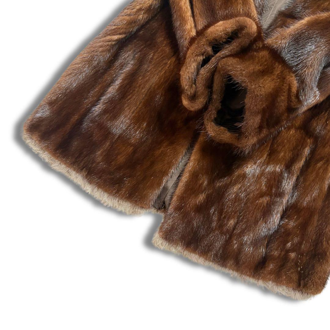 【美品/艶良】デミバフミンク リアルファーコート ハーフ丈 本毛皮 貂 毛並み◎