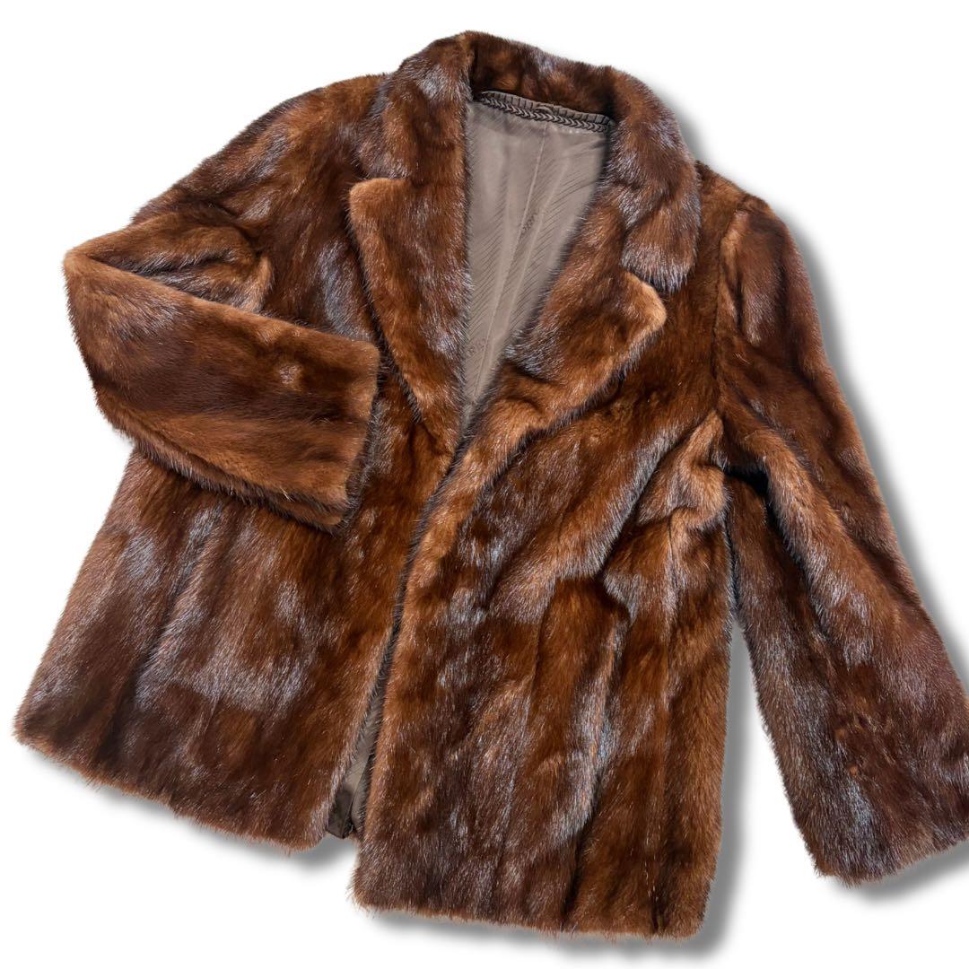 【美品/艶良】デミバフミンク リアルファーコート ハーフ丈 本毛皮 貂 毛並み◎