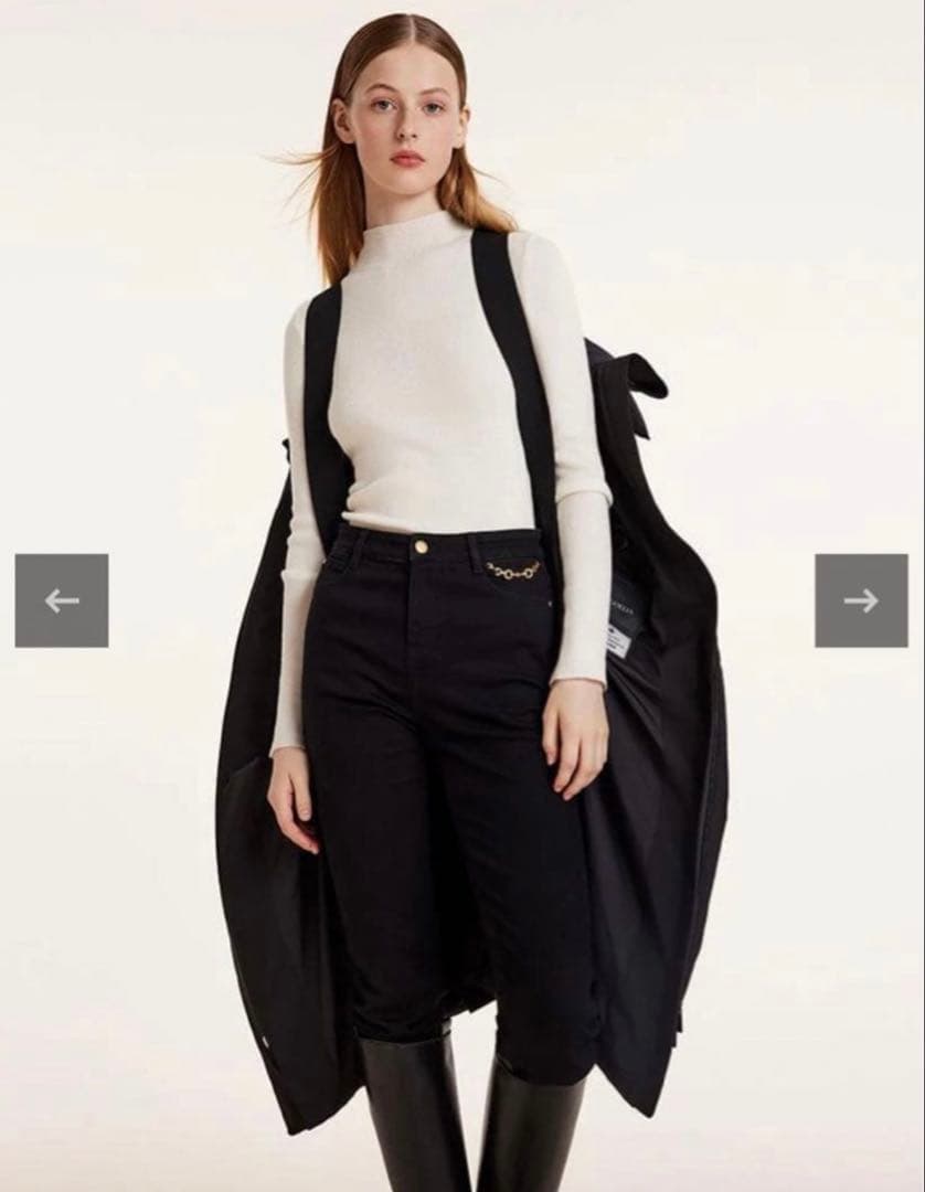 GOELIAフード付きギャザーウエストロンググースダウン ジャケットベルト付きM