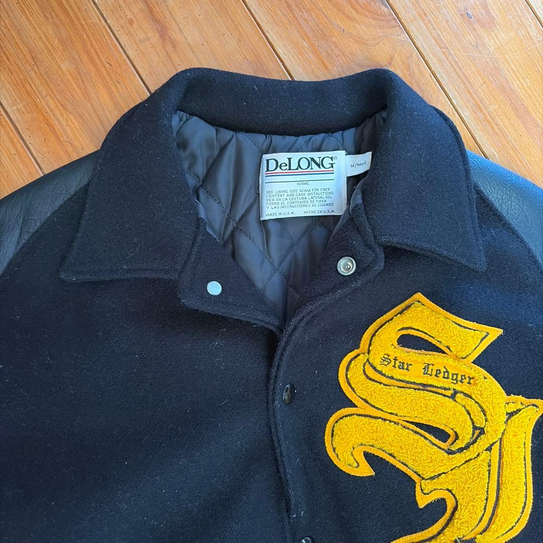 DeLONG スタジャン M 黒/レザー SL刺繍