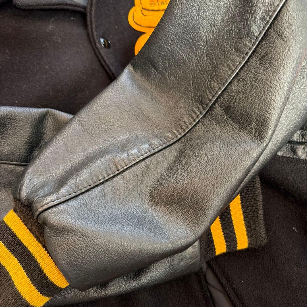 DeLONG スタジャン M 黒/レザー SL刺繍