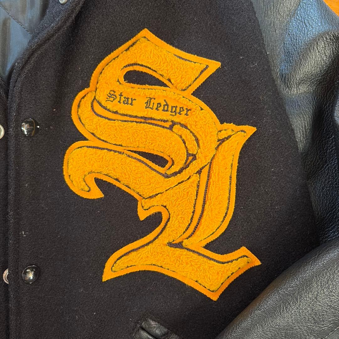 DeLONG スタジャン M 黒/レザー SL刺繍