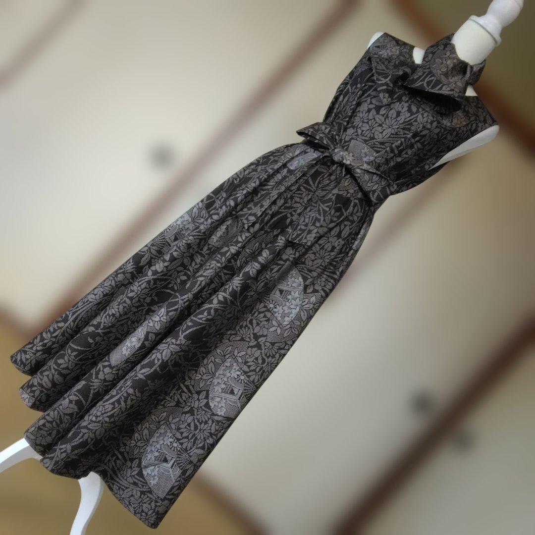 swan様御確認用　 大島紬解き生地からバイアス仕立てロングフレアーワンピースＭ