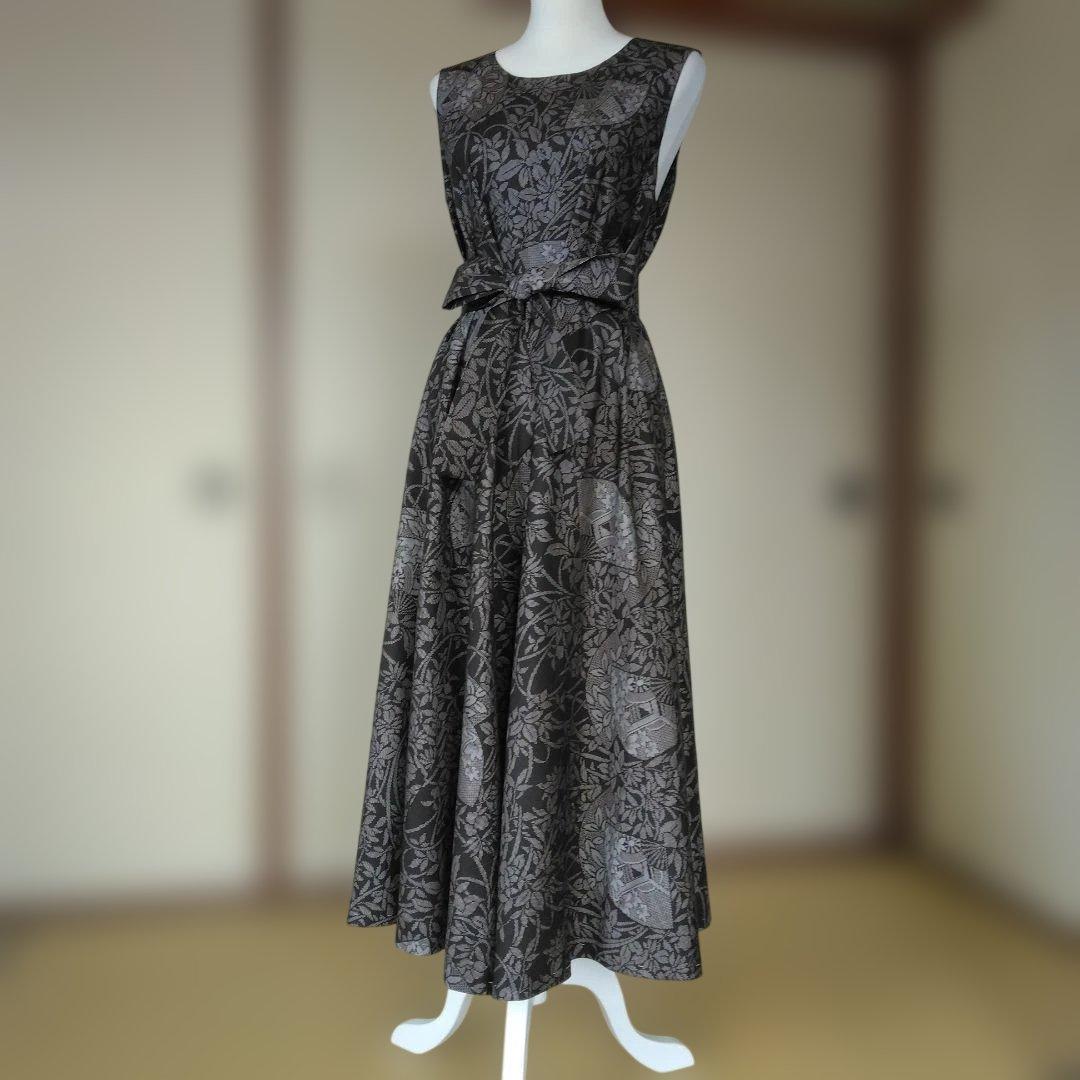 swan様御確認用　 大島紬解き生地からバイアス仕立てロングフレアーワンピースＭ