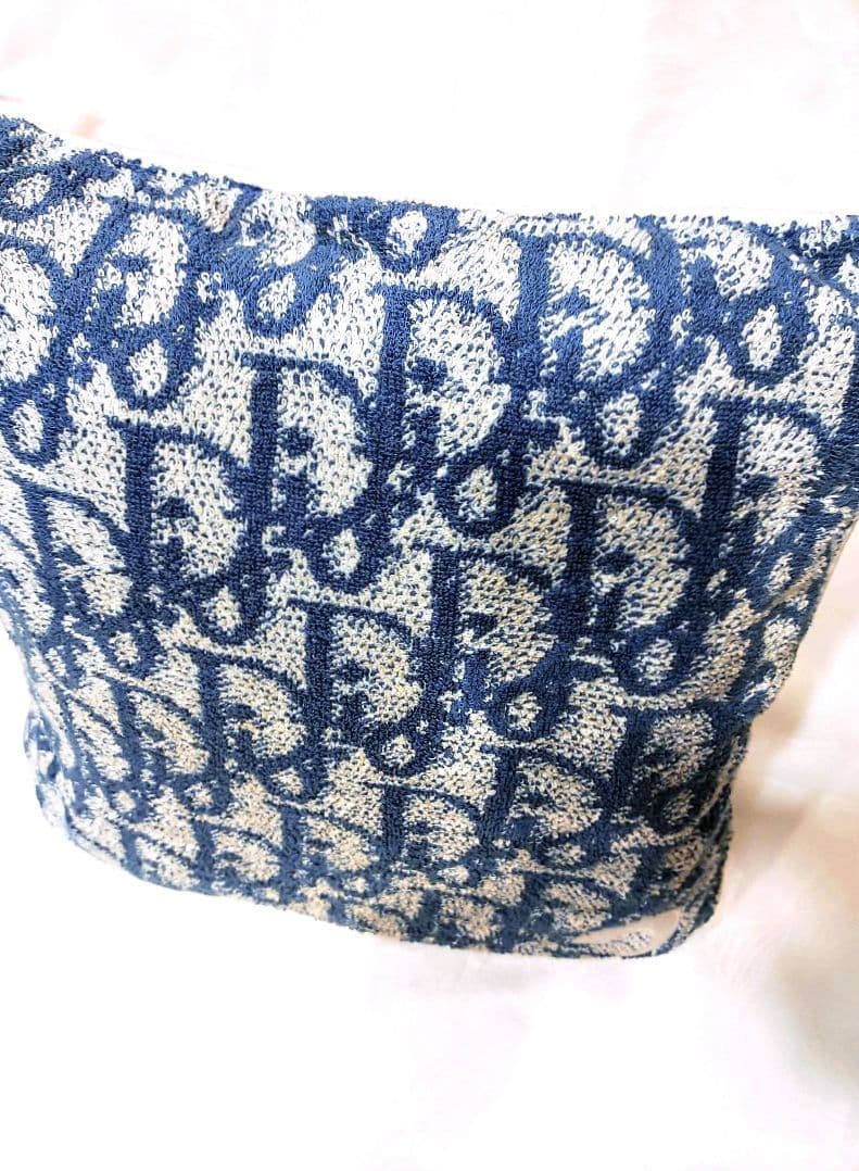 美品Diorディオール クッションカバートロッター柄ネイビー タオル生地