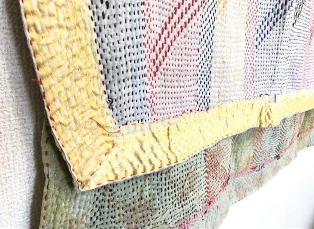 金糸が美しいラリーキルト カンタ刺繍　刺し子　エスニック　ハンドメイド　パッチワ