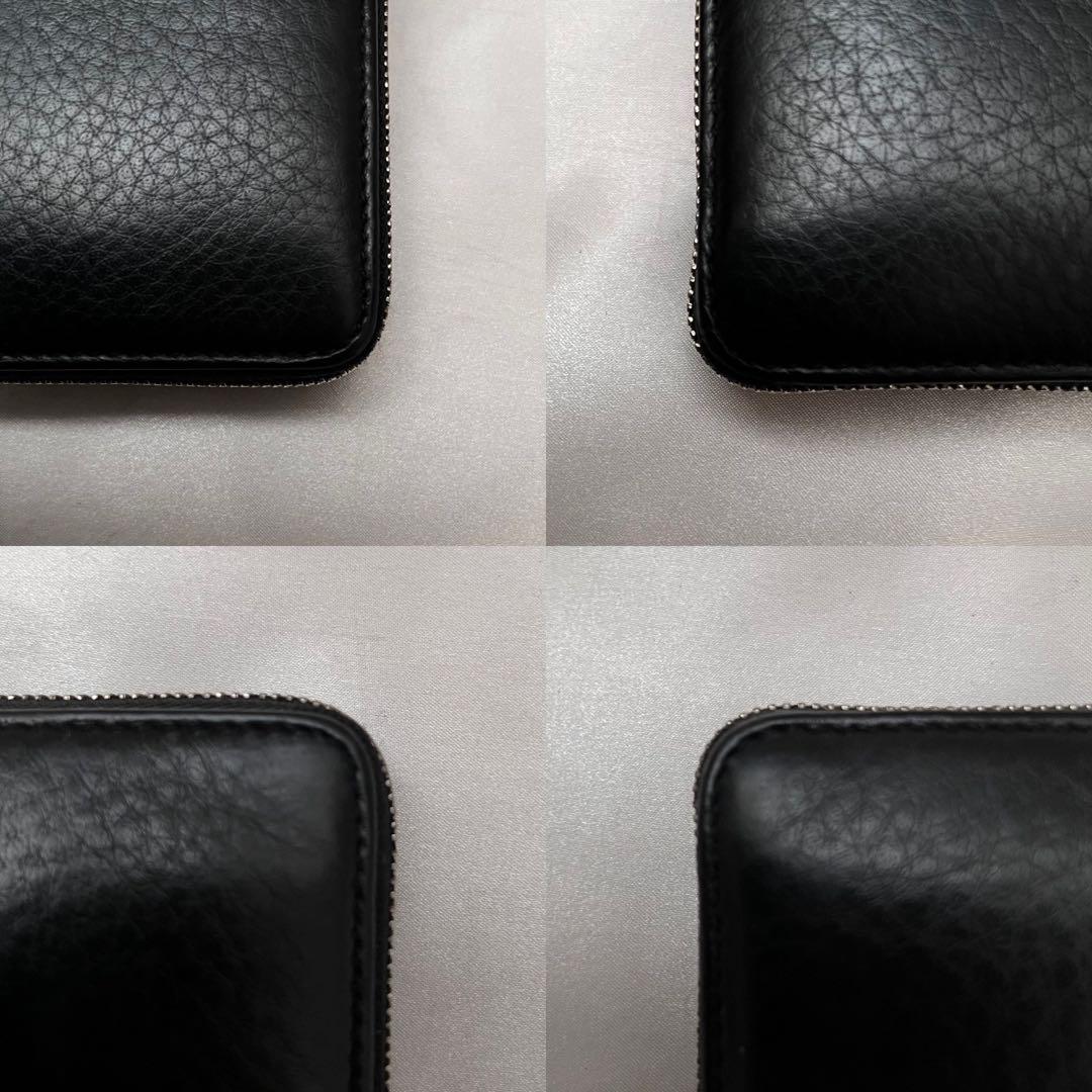 ◇美品◇バレンシアガ　ラウンドジップ長財布　白ロゴ×ブラックレザー　シルバー金具