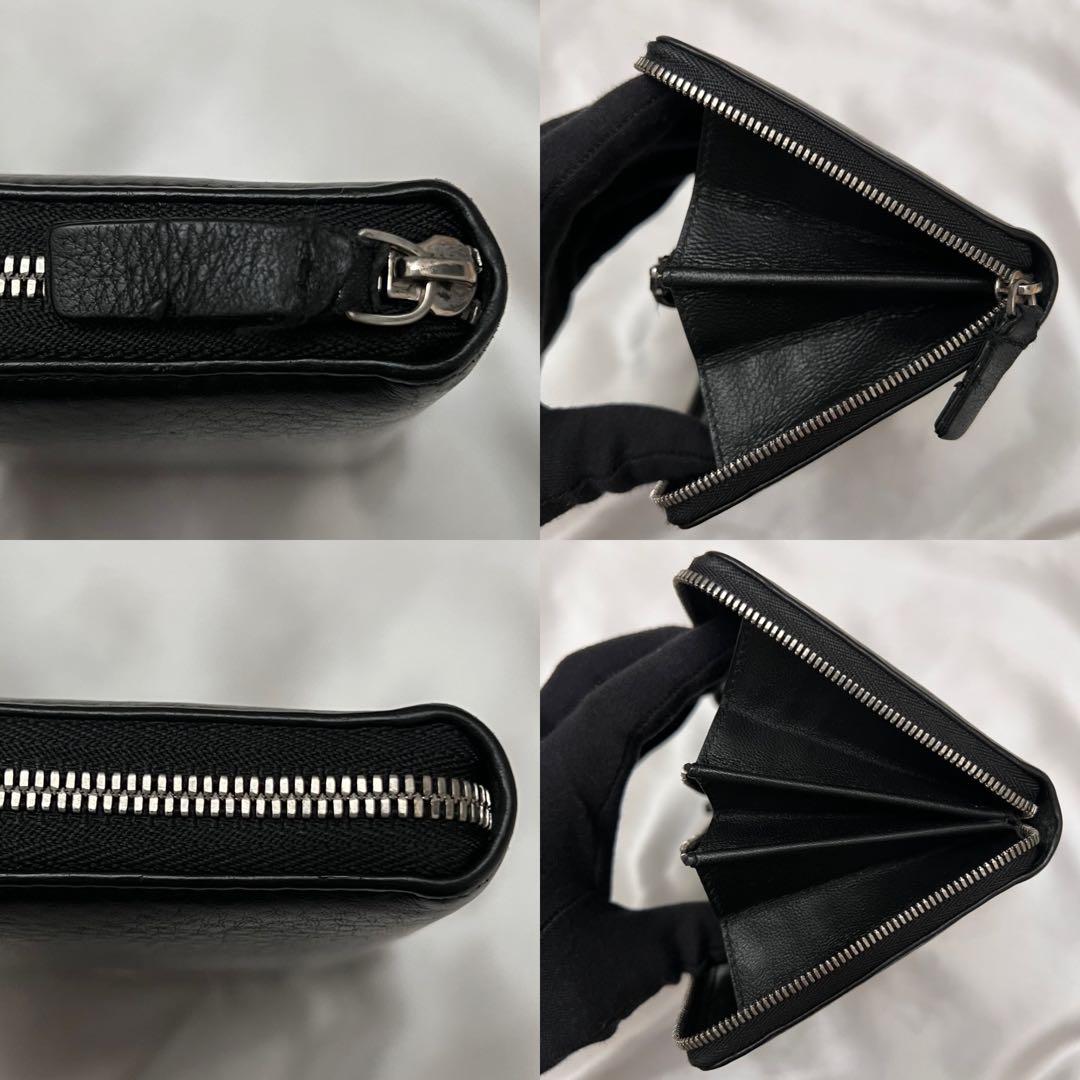 ◇美品◇バレンシアガ　ラウンドジップ長財布　白ロゴ×ブラックレザー　シルバー金具