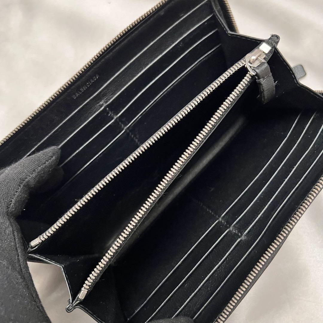 ◇美品◇バレンシアガ　ラウンドジップ長財布　白ロゴ×ブラックレザー　シルバー金具