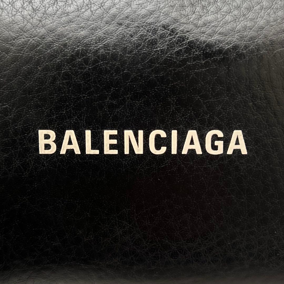 ◇美品◇バレンシアガ　ラウンドジップ長財布　白ロゴ×ブラックレザー　シルバー金具