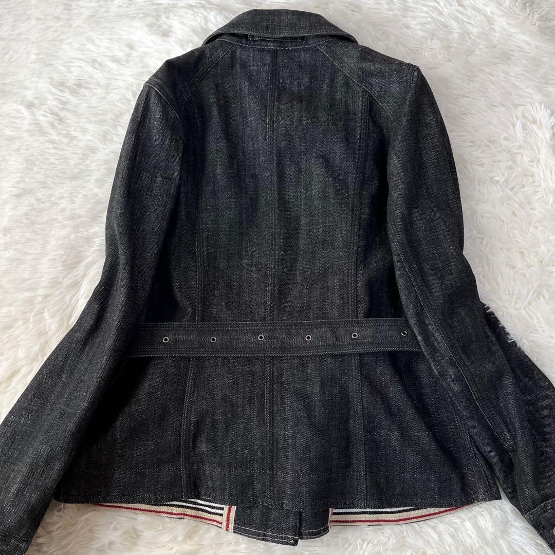 【美品】バーバリーロンドン　ウエストベルト付き　デニムジャケット　ノバボーダー