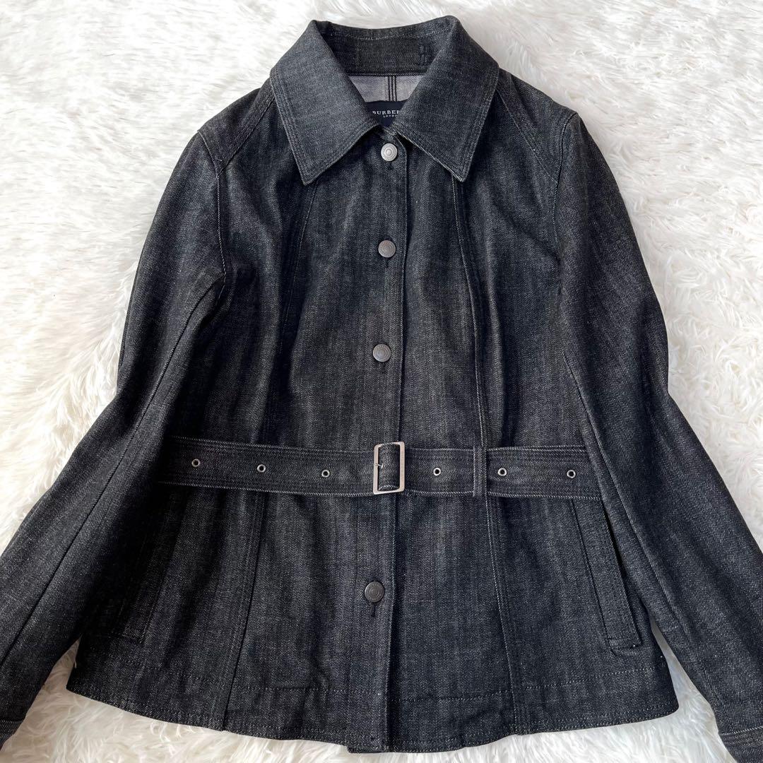 【美品】バーバリーロンドン　ウエストベルト付き　デニムジャケット　ノバボーダー