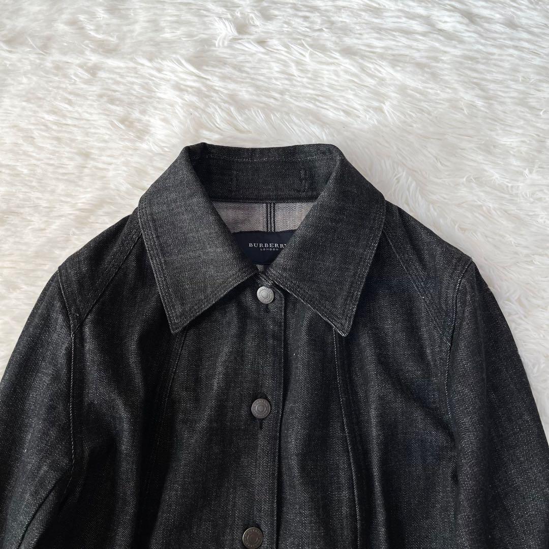 【美品】バーバリーロンドン　ウエストベルト付き　デニムジャケット　ノバボーダー
