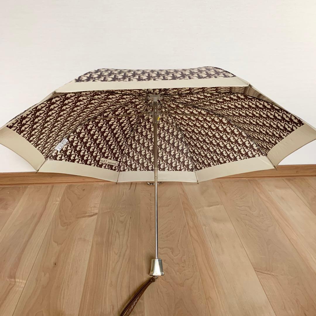 【人気】クリスチャンディオール 折り畳み傘 ケース付 トロッター柄 総柄 茶色