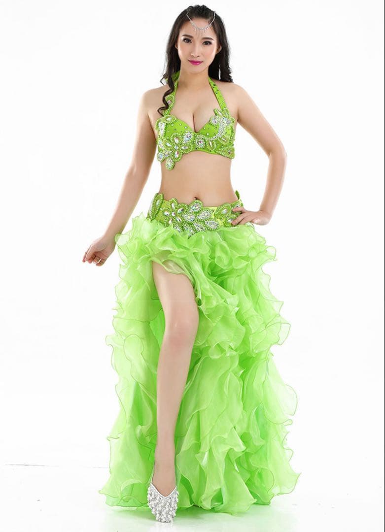 ベリーダンス衣装 セットアップ 黄緑 Mサイズ