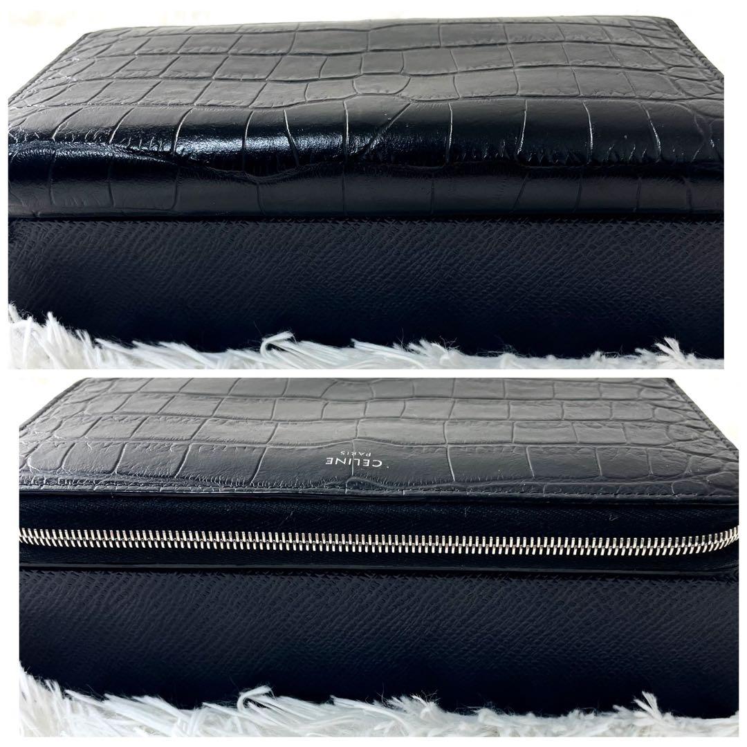 セリーヌ　CELINE ラウンドファスナー　長財布　クロコダイル　ブラック　黒