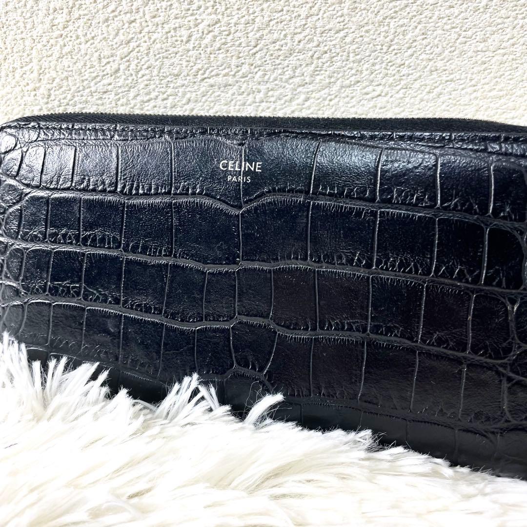 セリーヌ　CELINE ラウンドファスナー　長財布　クロコダイル　ブラック　黒