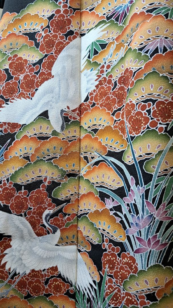 留袖リメイクロングワンピース白鶴松竹梅13号LL