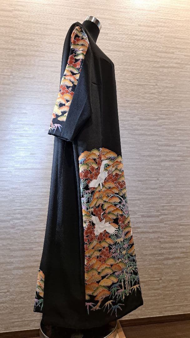 留袖リメイクロングワンピース白鶴松竹梅13号LL