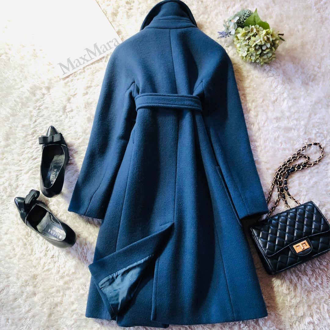 美品✨マックスマーラ ベルテッドコート 2WAY 女優襟 ネイビーブルー 38