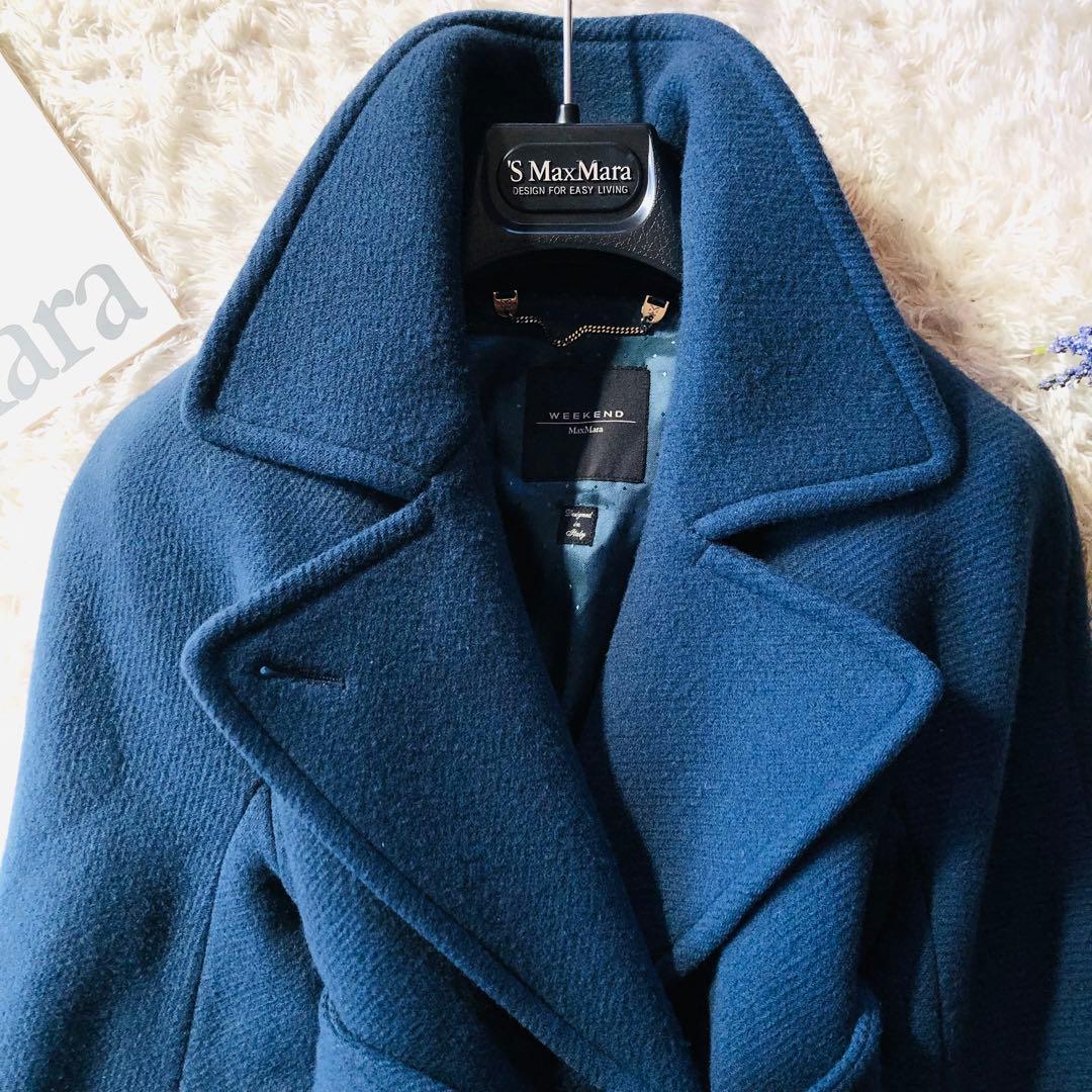 美品✨マックスマーラ ベルテッドコート 2WAY 女優襟 ネイビーブルー 38