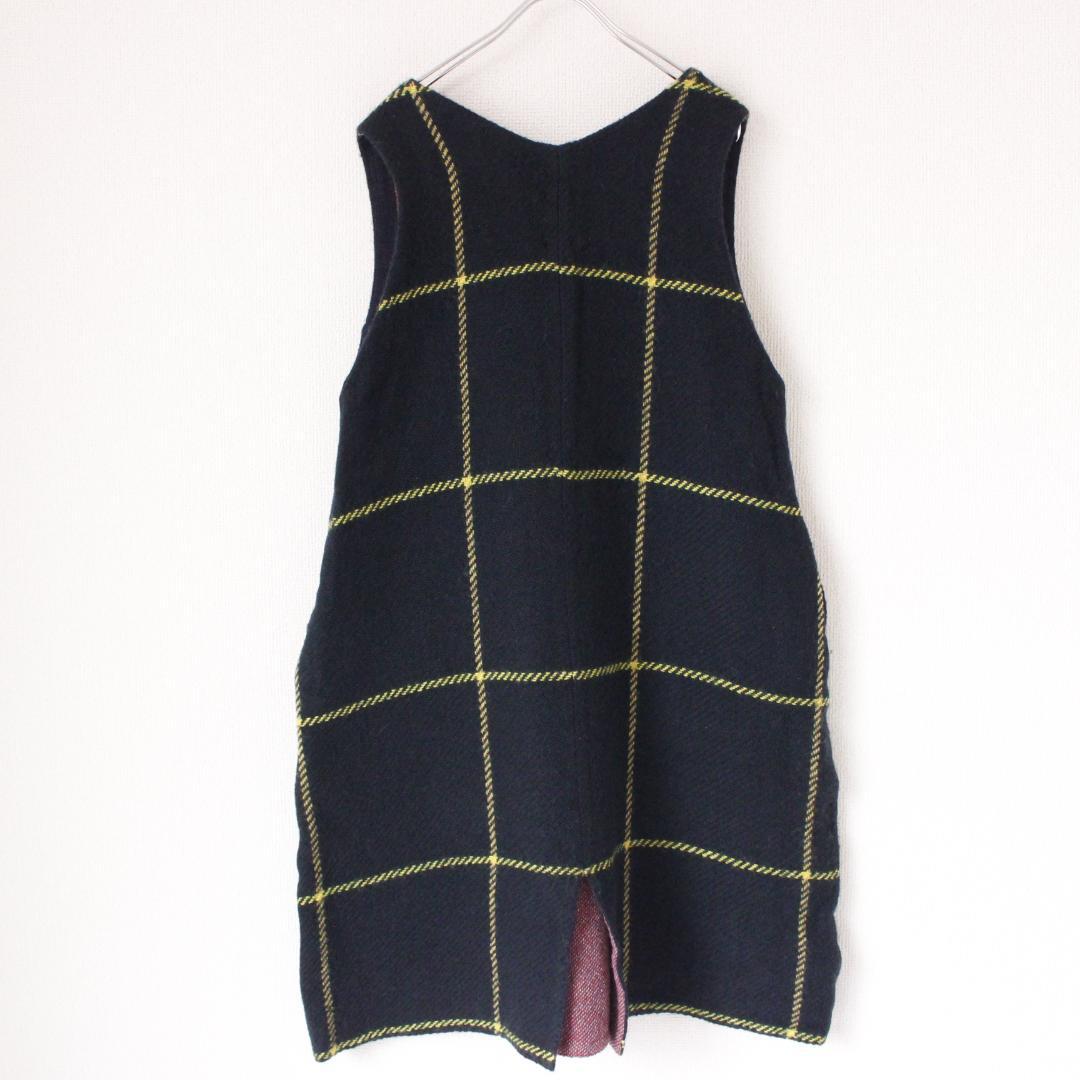 45R ウールツイードのジャンパースカート Lサイズ グリーン ニット