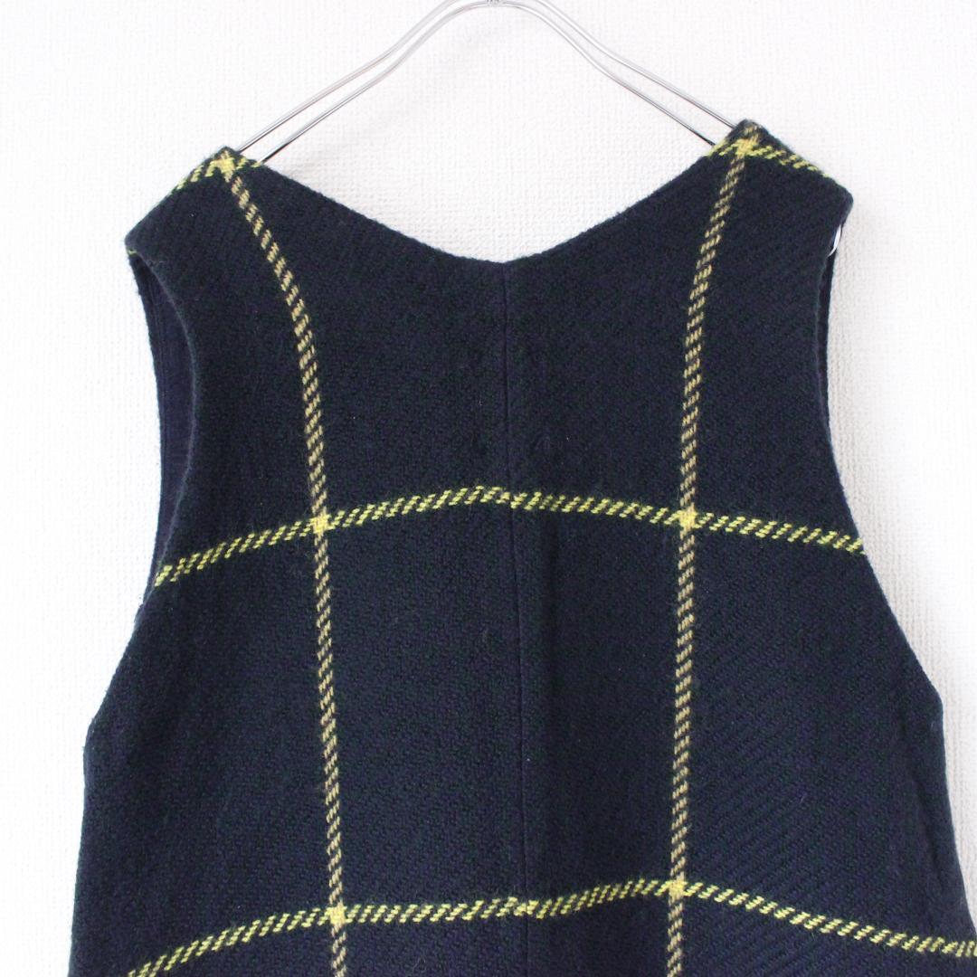 45R ウールツイードのジャンパースカート Lサイズ グリーン ニット