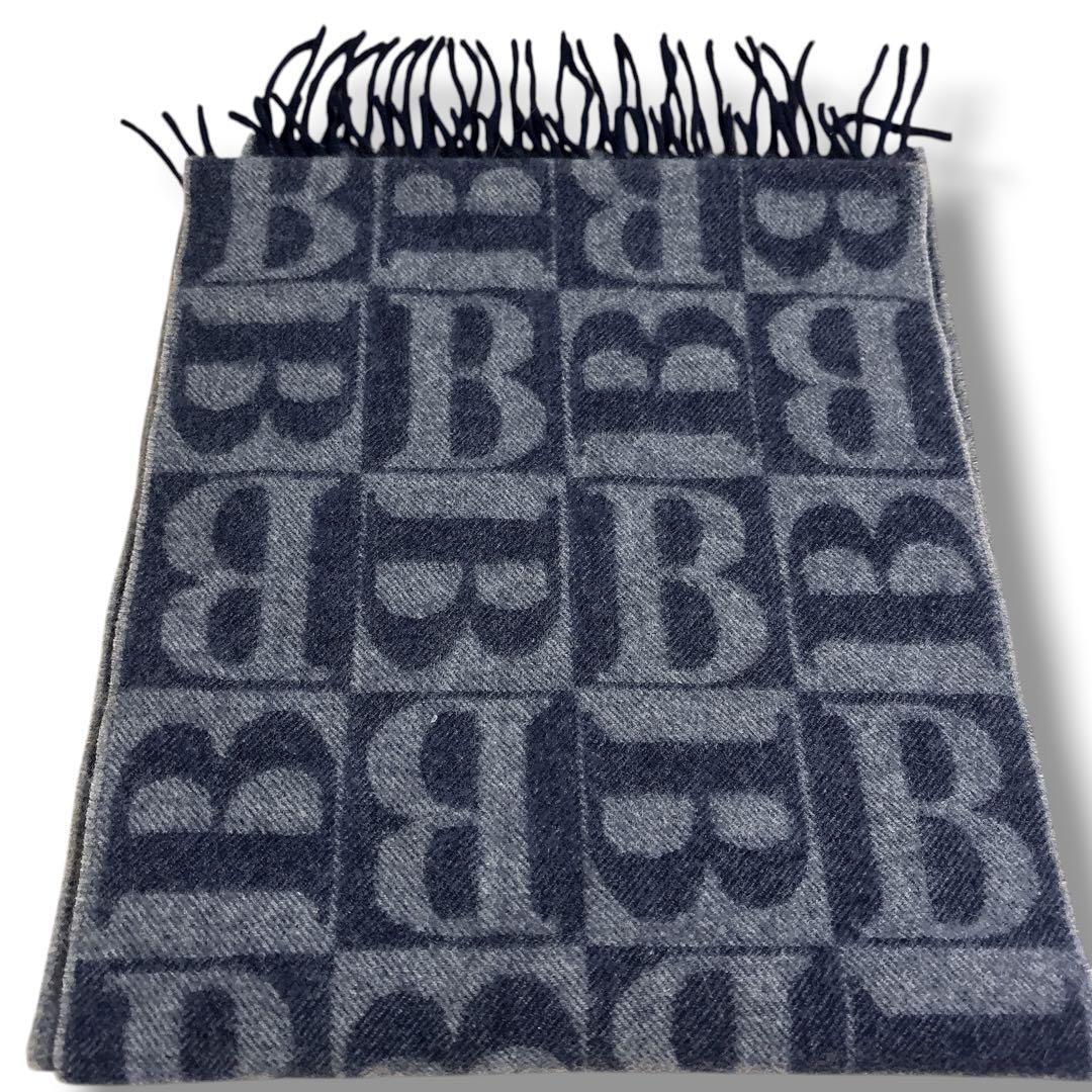 希少✨【バーバリーズ】カシミヤ100% ロングマフラー ネイビー グレー B柄