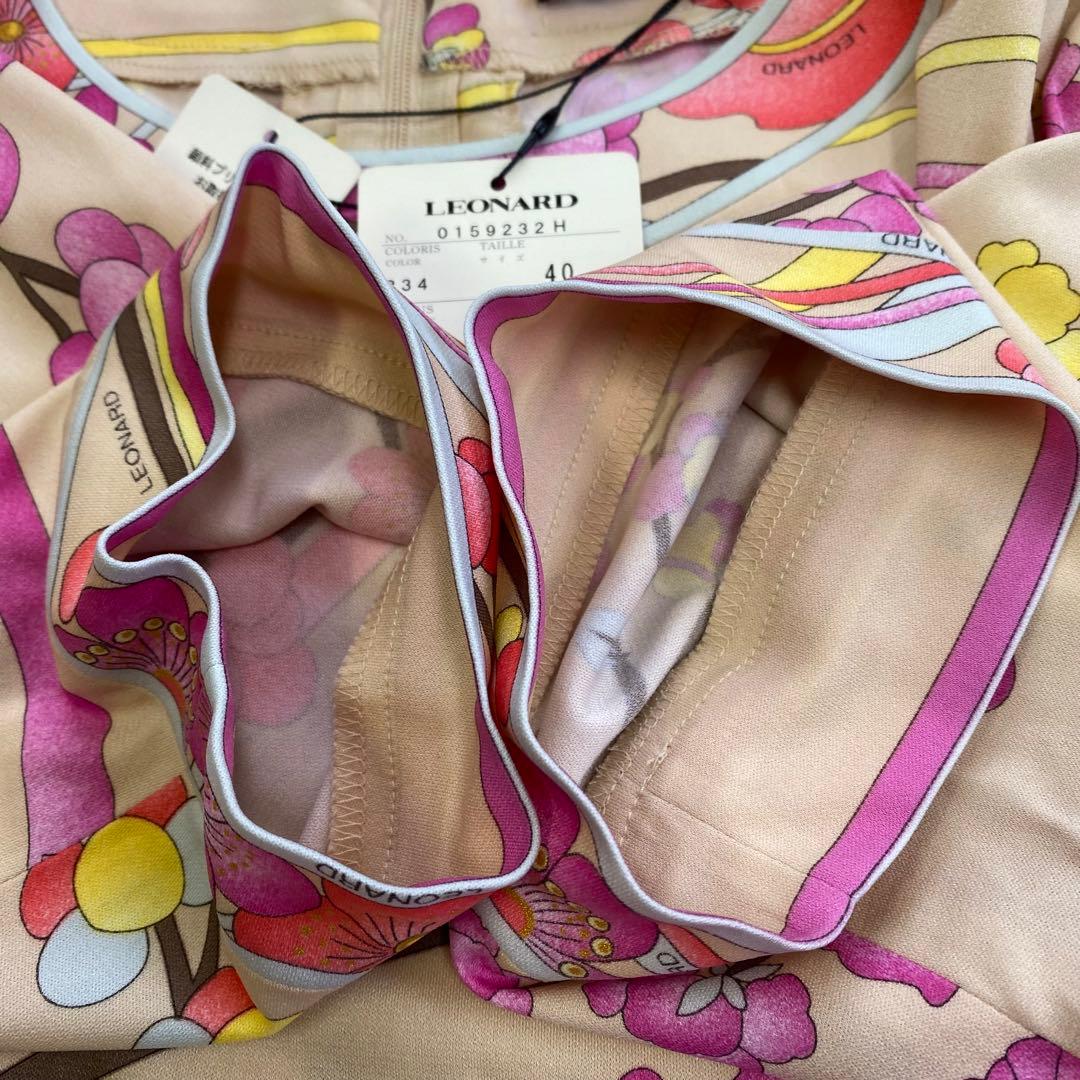 タグ付き新品★LEONARD レオナール 半袖カットソー カンカン素材 花柄40